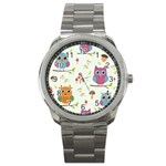 Forest Seamless Pattern With Cute Owls Sport Metal Watch
