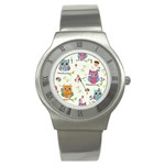 Forest Seamless Pattern With Cute Owls Stainless Steel Watch