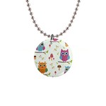 Forest Seamless Pattern With Cute Owls 1  Button Necklace