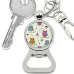 Forest Seamless Pattern With Cute Owls Bottle Opener Key Chain