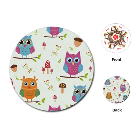 Forest Seamless Pattern With Cute Owls Playing Cards Single Design (Round) from ArtsNow.com Front