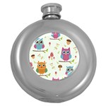 Forest Seamless Pattern With Cute Owls Round Hip Flask (5 oz)