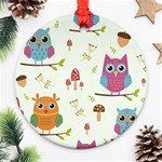 Forest Seamless Pattern With Cute Owls Round Ornament (Two Sides)
