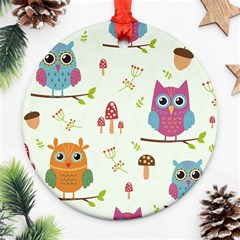 Forest Seamless Pattern With Cute Owls Round Ornament (Two Sides) from ArtsNow.com Back