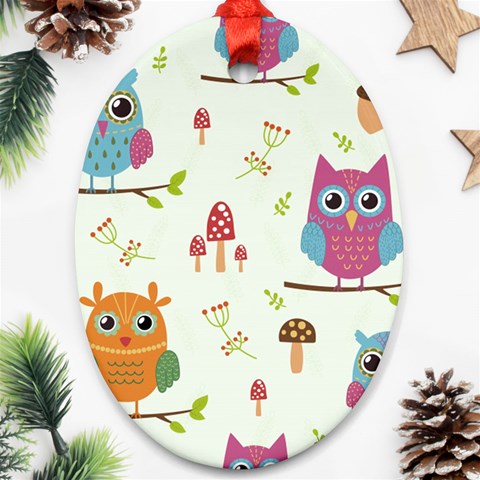 Forest Seamless Pattern With Cute Owls Oval Ornament (Two Sides) from ArtsNow.com Front