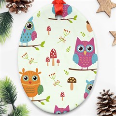 Forest Seamless Pattern With Cute Owls Oval Ornament (Two Sides) from ArtsNow.com Back