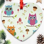 Forest Seamless Pattern With Cute Owls Heart Ornament (Two Sides)
