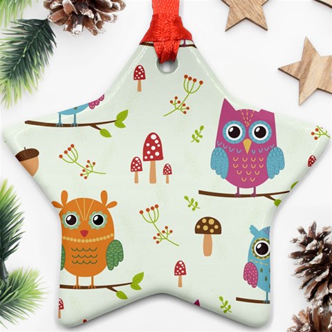 Forest Seamless Pattern With Cute Owls Star Ornament (Two Sides) from ArtsNow.com Front