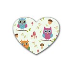 Forest Seamless Pattern With Cute Owls Rubber Heart Coaster (4 pack)