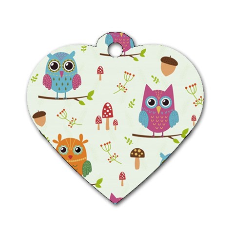 Forest Seamless Pattern With Cute Owls Dog Tag Heart (One Side) from ArtsNow.com Front