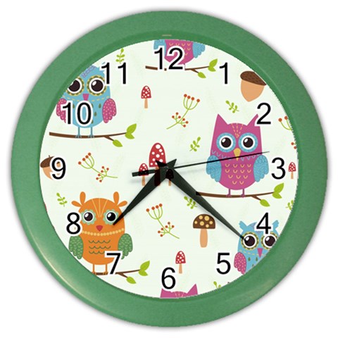 Forest Seamless Pattern With Cute Owls Color Wall Clock from ArtsNow.com Front
