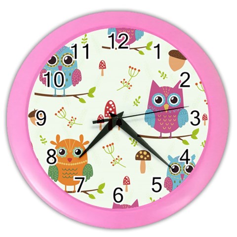 Forest Seamless Pattern With Cute Owls Color Wall Clock from ArtsNow.com Front