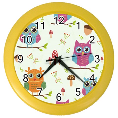 Forest Seamless Pattern With Cute Owls Color Wall Clock from ArtsNow.com Front