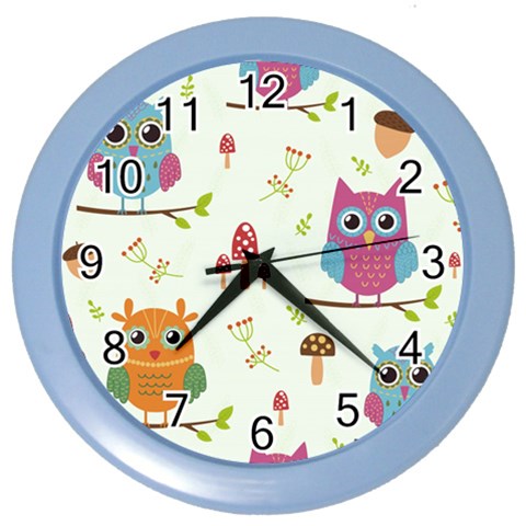 Forest Seamless Pattern With Cute Owls Color Wall Clock from ArtsNow.com Front