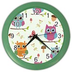 Forest Seamless Pattern With Cute Owls Color Wall Clock