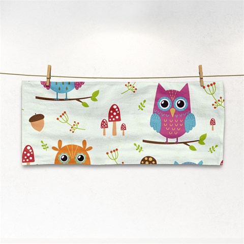 Forest Seamless Pattern With Cute Owls Hand Towel from ArtsNow.com Front