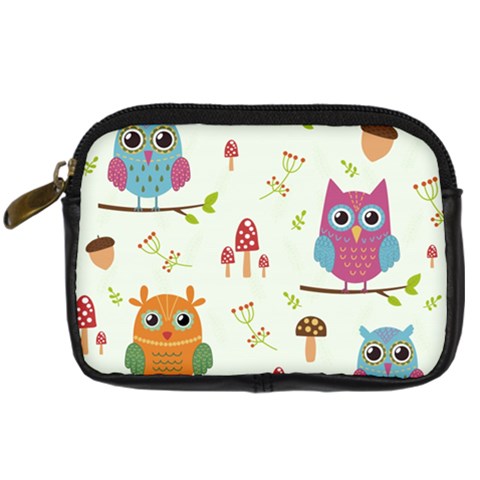 Forest Seamless Pattern With Cute Owls Digital Camera Leather Case from ArtsNow.com Front
