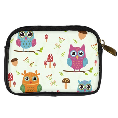 Forest Seamless Pattern With Cute Owls Digital Camera Leather Case from ArtsNow.com Back
