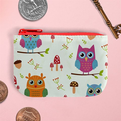 Forest Seamless Pattern With Cute Owls Mini Coin Purse from ArtsNow.com Front