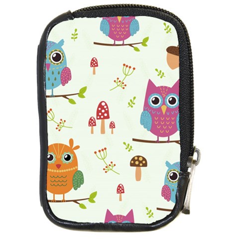 Forest Seamless Pattern With Cute Owls Compact Camera Leather Case from ArtsNow.com Front