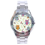 Forest Seamless Pattern With Cute Owls Stainless Steel Analogue Watch