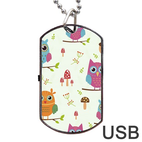 Forest Seamless Pattern With Cute Owls Dog Tag USB Flash (Two Sides) from ArtsNow.com Front