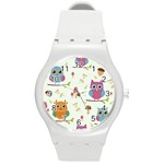 Forest Seamless Pattern With Cute Owls Round Plastic Sport Watch (M)