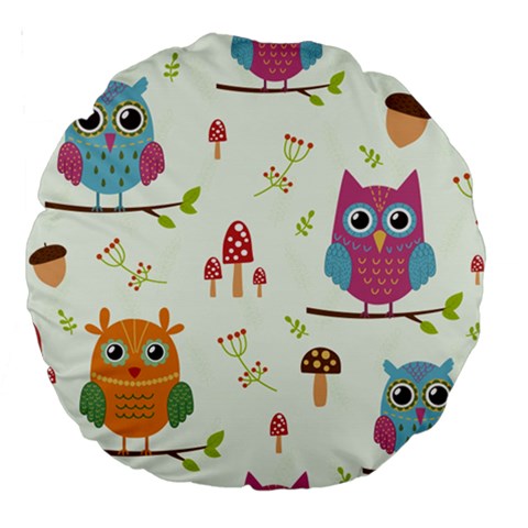 Forest Seamless Pattern With Cute Owls Large 18  Premium Round Cushions from ArtsNow.com Front