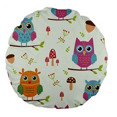 Forest Seamless Pattern With Cute Owls Large 18  Premium Round Cushions from ArtsNow.com Back