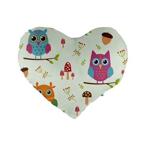 Forest Seamless Pattern With Cute Owls Standard 16  Premium Heart Shape Cushions from ArtsNow.com Front