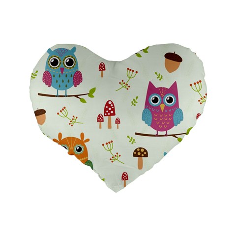 Forest Seamless Pattern With Cute Owls Standard 16  Premium Heart Shape Cushions from ArtsNow.com Back