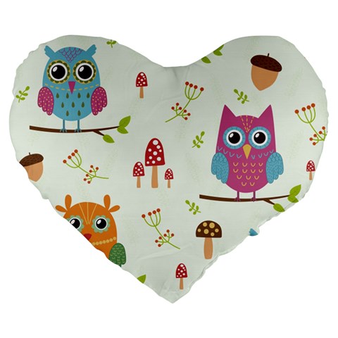 Forest Seamless Pattern With Cute Owls Large 19  Premium Heart Shape Cushions from ArtsNow.com Front