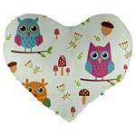 Forest Seamless Pattern With Cute Owls Large 19  Premium Heart Shape Cushions