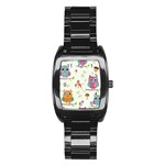 Forest Seamless Pattern With Cute Owls Stainless Steel Barrel Watch