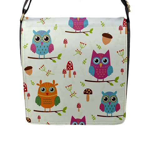 Forest Seamless Pattern With Cute Owls Flap Closure Messenger Bag (L) from ArtsNow.com Front