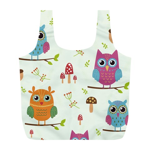 Forest Seamless Pattern With Cute Owls Full Print Recycle Bag (L) from ArtsNow.com Front