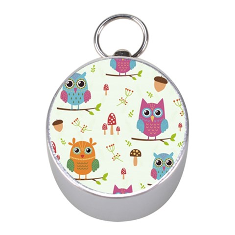 Forest Seamless Pattern With Cute Owls Mini Silver Compasses from ArtsNow.com Front