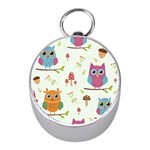 Forest Seamless Pattern With Cute Owls Mini Silver Compasses