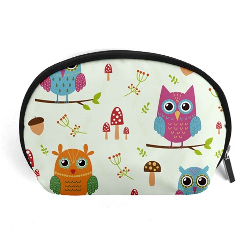Forest Seamless Pattern With Cute Owls Accessory Pouch (Large) from ArtsNow.com Front