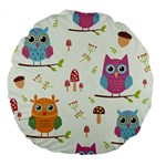 Forest Seamless Pattern With Cute Owls Large 18  Premium Flano Round Cushions