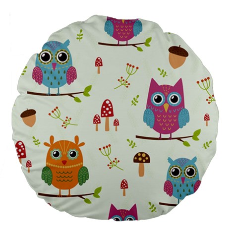 Forest Seamless Pattern With Cute Owls Large 18  Premium Flano Round Cushions from ArtsNow.com Back