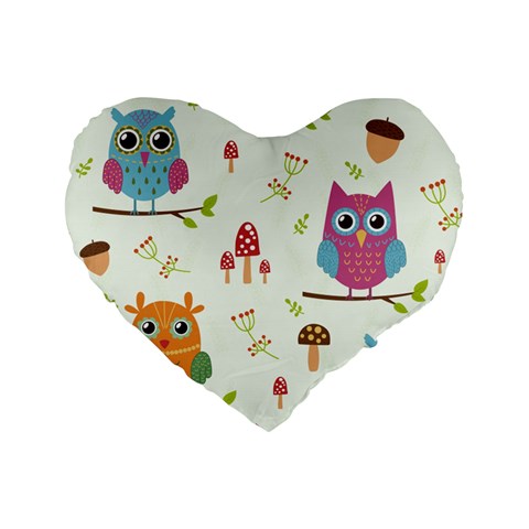 Forest Seamless Pattern With Cute Owls Standard 16  Premium Flano Heart Shape Cushions from ArtsNow.com Front