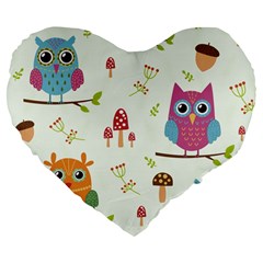 Forest Seamless Pattern With Cute Owls Large 19  Premium Flano Heart Shape Cushions from ArtsNow.com Front