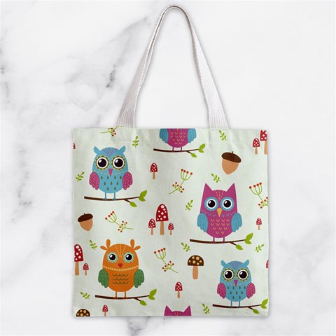 Forest Seamless Pattern With Cute Owls Zipper Grocery Tote Bag from ArtsNow.com Front