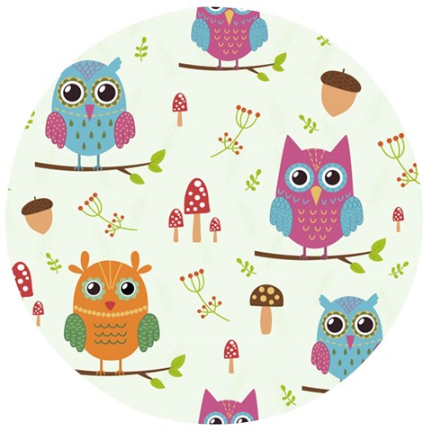 Forest Seamless Pattern With Cute Owls Wooden Bottle Opener (Round) from ArtsNow.com Front