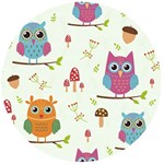 Forest Seamless Pattern With Cute Owls Wooden Bottle Opener (Round)