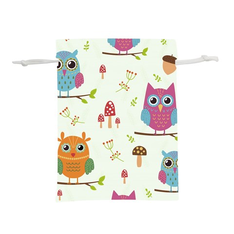 Forest Seamless Pattern With Cute Owls Lightweight Drawstring Pouch (L) from ArtsNow.com Front