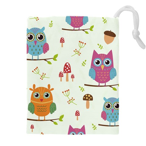 Forest Seamless Pattern With Cute Owls Drawstring Pouch (5XL) from ArtsNow.com Front
