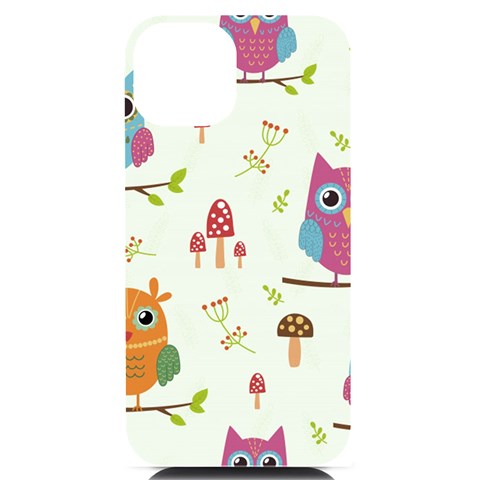 Forest Seamless Pattern With Cute Owls iPhone 14 Black UV Print Case from ArtsNow.com Front