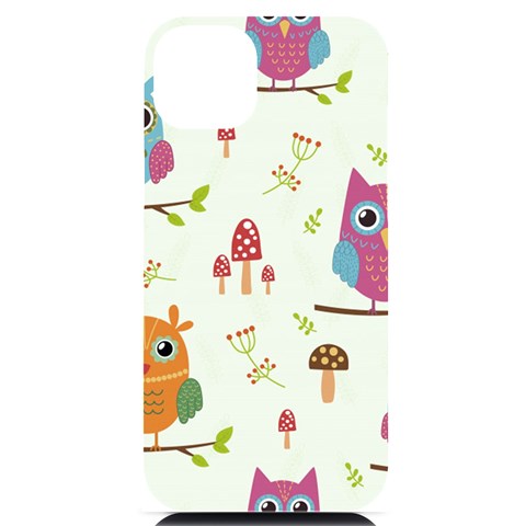 Forest Seamless Pattern With Cute Owls iPhone 14 Plus Black UV Print Case from ArtsNow.com Front